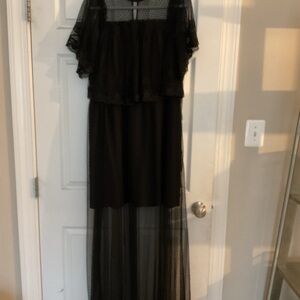 Black Sheer-Layer Maxi Dress with Flutter Overlay